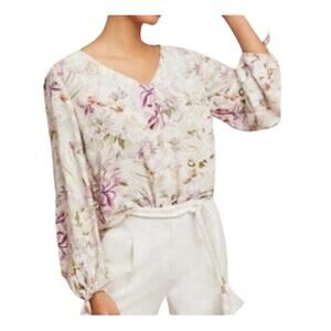 Anthropologie Maeve Pernille Floral Tie Sleeve Blouse Long‎ Sleeves Size Medium